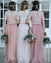 Load image into Gallery viewer, Two Piece Bridesmaid Dresses Tulle with Sleeves