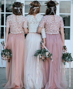 Two Piece Bridesmaid Dresses Tulle with Sleeves