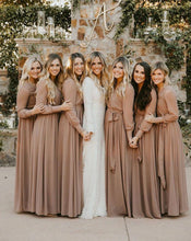 Load image into Gallery viewer, Elegant V Neck Long Bridesmaid Dresses with Full Sleeves