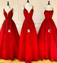 Cargar imagen en el visor de la galería, Red Tulle Prom Dresses with Appliques