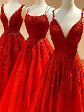 Charger l&#39;image dans la galerie, Red Tulle Prom Dresses with Appliques