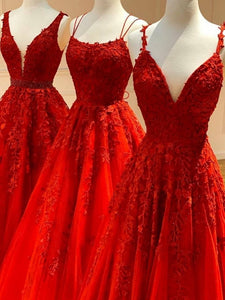 Red Tulle Prom Dresses with Appliques
