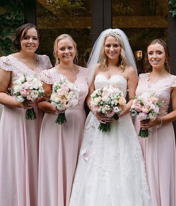 V Neck Long Bridesmaid Dresses with Appliques