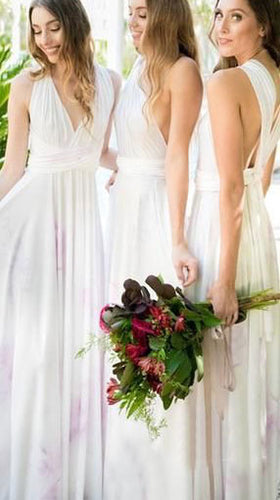 White Conversible Long Bridesmaid Dresses for Wedding Party
