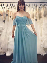 Carica l&#39;immagine nel visualizzatore di Gallery, Off the Shoulder Chiffon Long Bridesmaid Dresses under 100