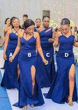 Load image into Gallery viewer, Mismatch Royal Blue Bridesmaid Dresses Slit