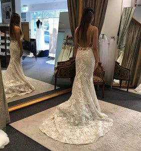 Deep V Neck Mermaid Wedding Dresses Bridal Gown with a Detachable Skirt