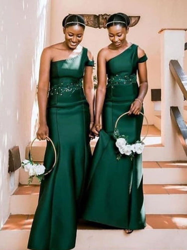 One Shoulder Green Bridesmaid Dresses