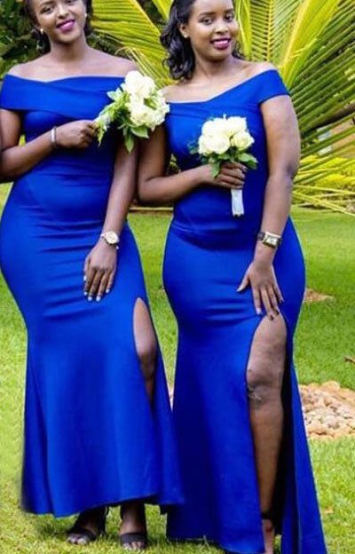 Royal Blue Slit Bridesmaid Dresses Mermaid GH0