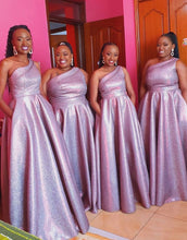 Load image into Gallery viewer, One Shoulder Glitter Bridesmaid Dresses