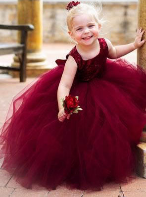 Burgundy Flower Girl Dresses Sweetheart Back