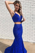 画像をギャラリービューアに読み込む, 2 piece royal blue mermaid prom dresses lace