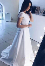 Load image into Gallery viewer, White Cap Sleeves Long Prom Dresses Evening Gowns