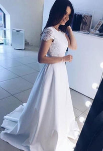 White Cap Sleeves Long Prom Dresses Evening Gowns