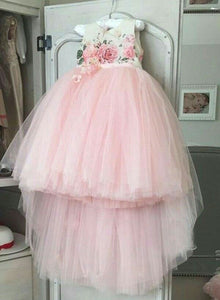 Pink Flower Girl Dresses Birthday Gown Print