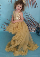 Laden Sie das Bild in den Galerie-Viewer, Gold Flower Girl Dresses Birthday Gown Hi Low