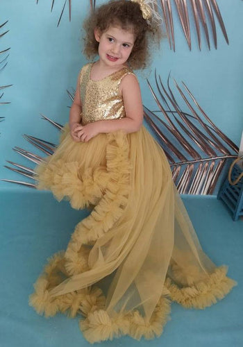 Gold Flower Girl Dresses Birthday Gown Hi Low