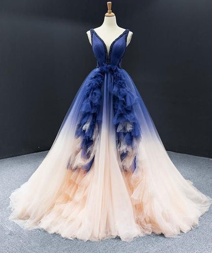 V Neck Gradient Prom Dresses NY2