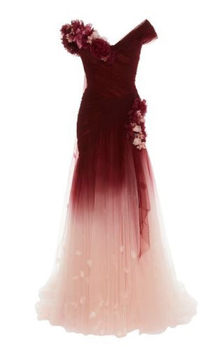 V Neck Gradient Prom Dresses Tulle