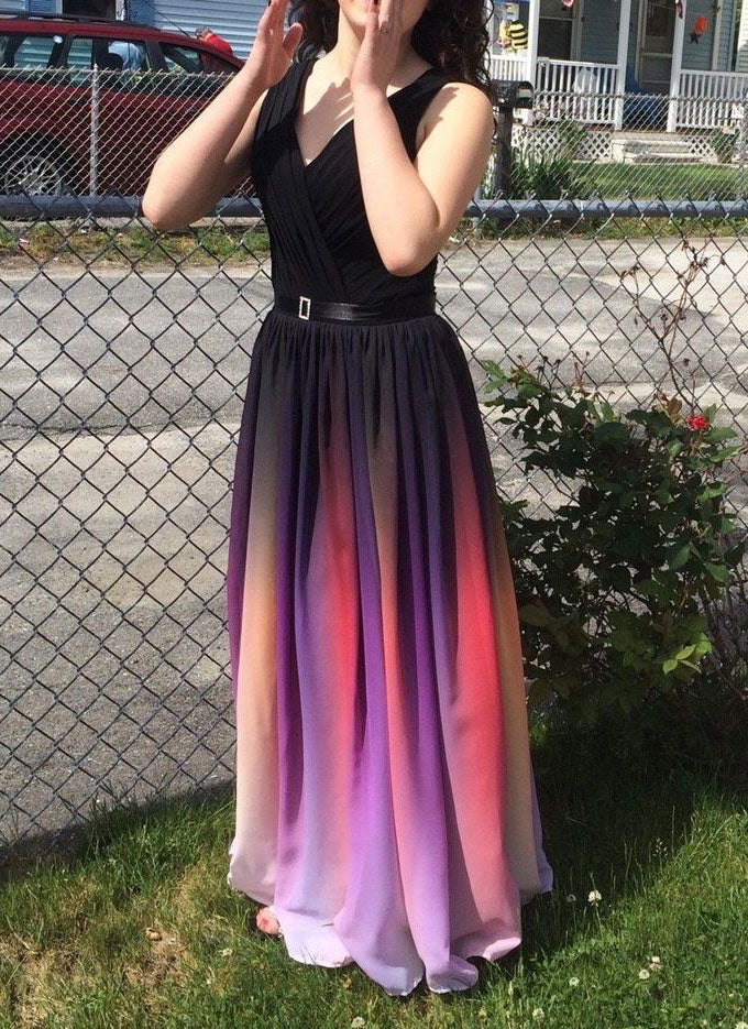 V Neck Gradient Prom Dresses Floor Length