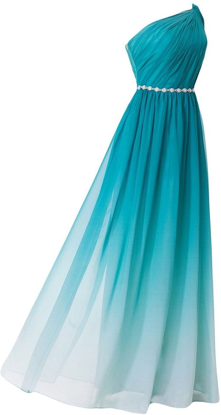 One Shoulder Gradient Prom Dresses Waist with Beaded