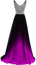 Load image into Gallery viewer, V Neck Gradient Prom Dresses with Sparkly Beaded Top