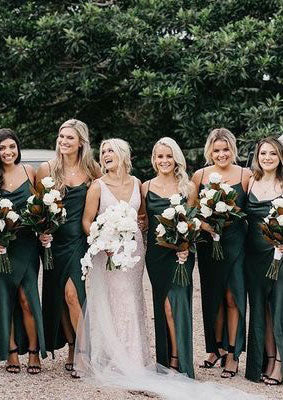 Spaghetti Straps Slit Side Bridesmaid Dresses Under 100