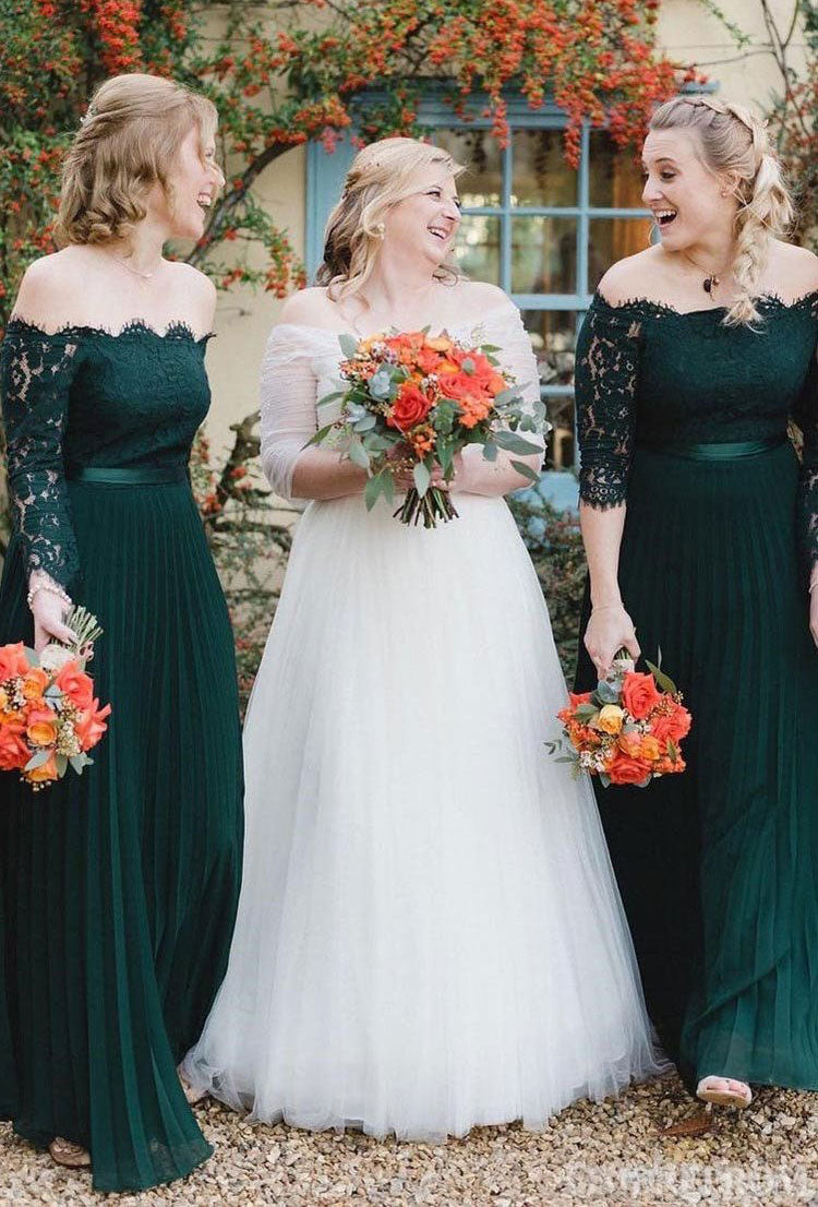 Elegant Dark Green Bridesmaid Dresses with Half Sleeves