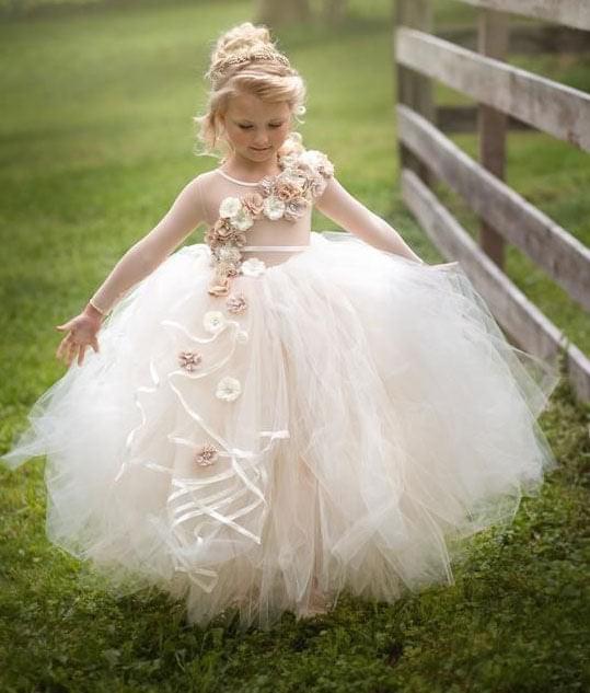 Ball Gown Flower Girl Dresses with Handmade Flowers Birthday Dress