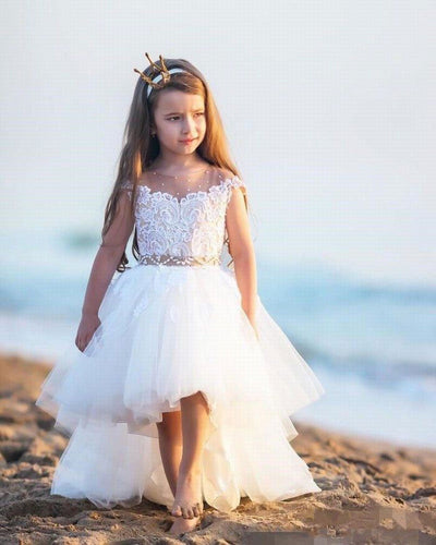 Hi Low Beach Flower Girl Dresses with Appliques