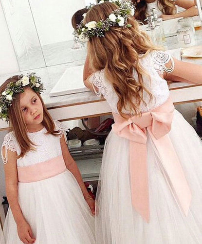 Cap Sleeves Flower Girl Dresses with Sash