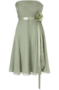 Strapless Chiffon Bridesmaid Dresses Waist with Handmade Flowers