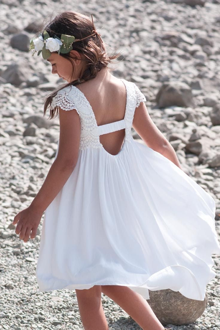 Boho Flower Girl Dresses Cap Sleeves