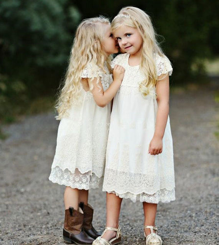 Beach Boho Tea Length Flower Girl Dresses