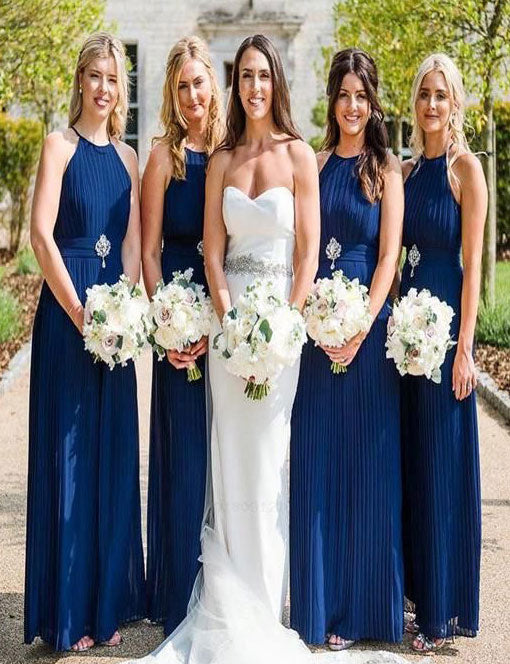 Elegant Long Bridesmaid Dresses Evening Gowns Waist with Rhinestone