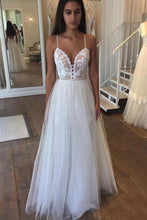 Carica l&#39;immagine nel visualizzatore di Gallery, Spaghetti Straps Wedding Dresses Bridal Gown with Appliques HJm55