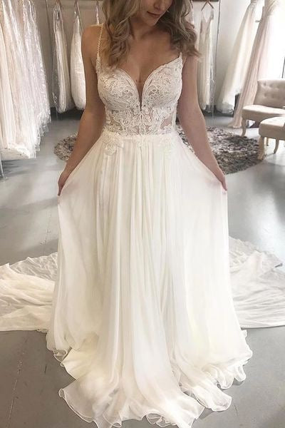 Spaghetti Straps Wedding Dresses Bridal Gown with Appliques