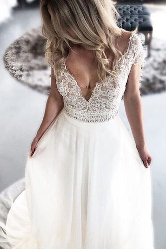 V Neck Wedding Dresses Bridal Gown with Lace