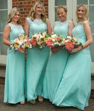 Laden Sie das Bild in den Galerie-Viewer, Mint Green Long Bridesmaid Dresses with Appliques Beaded