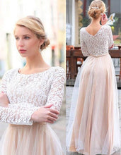 画像をギャラリービューアに読み込む, Light Pink Long Sleeves Bridesmaid Dresses with Lace