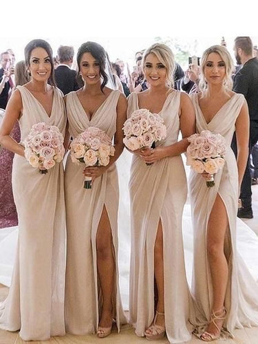 V Neck Bridesmaid Dresses Slit Side