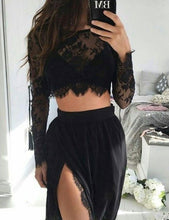 Load image into Gallery viewer, Two Piece Black Prom Dresses Slit