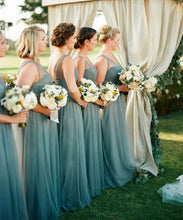 Load image into Gallery viewer, V Neck Long Bridesmaid Dresses Under 100