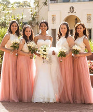 画像をギャラリービューアに読み込む, Pink Long Bridesmaid Dresses with Lace for Wedding Party