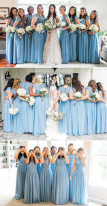 Dusty Blue Long Bridesmaid Dresses with Appliques