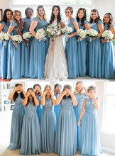 Charger l&#39;image dans la galerie, Dusty Blue Long Bridesmaid Dresses with Appliques