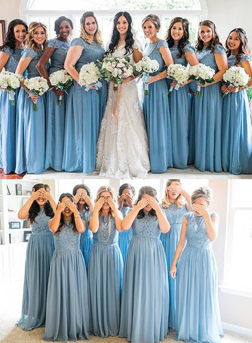 Dusty Blue Long Bridesmaid Dresses with Appliques