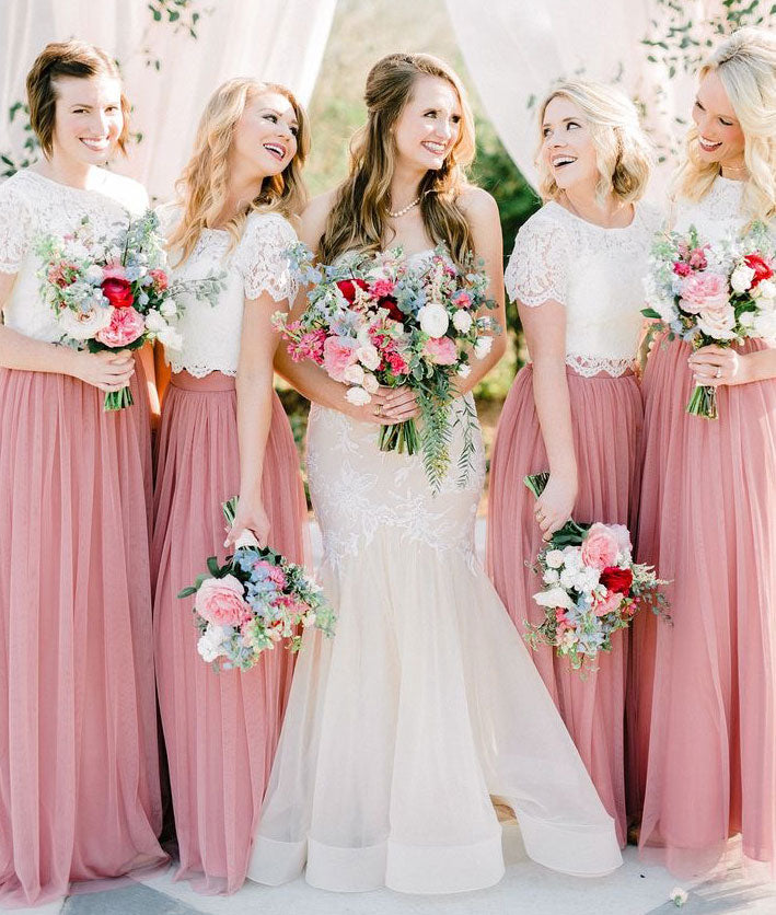 Two piece blush bridesmaid sale dresses