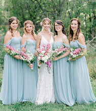 Laden Sie das Bild in den Galerie-Viewer, Off the Shoulder Chiffon Long Bridesmaid Dresses Under 100