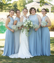 Laden Sie das Bild in den Galerie-Viewer, Elegant Blue Bridesmaid Dresses with Lace for Wedding Party